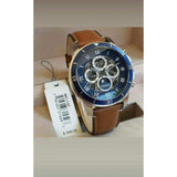 Fossil Grant Sport Automatic Skeleton Blue Dial Brown Leather Strap Watch for Men - ME3140