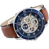 Fossil Grant Sport Automatic Skeleton Blue Dial Brown Leather Strap Watch for Men - ME3140