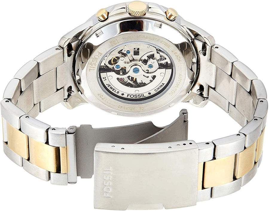 Fossil Grant Sport Automatic Skeleton Blue Dial Two Tone Steel Strap Watch for Men - ME3141