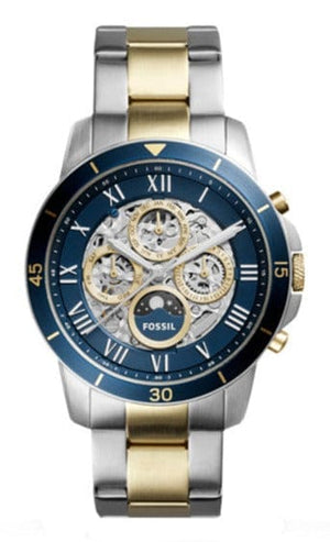 Fossil Grant Sport Automatic Skeleton Blue Dial Two Tone Steel Strap Watch for Men - ME3141