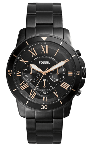 Fossil Grant Sport Chronograph Black Dial Black Steel Strap Watch for Men - FS5374