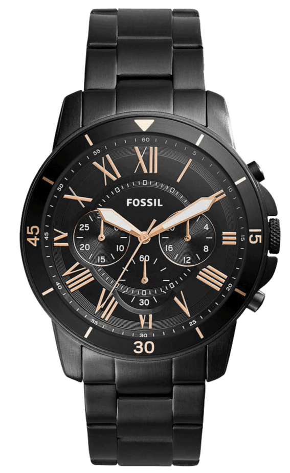 Fossil Grant Sport Chronograph Black Dial Black Steel Strap Watch for Men - FS5374
