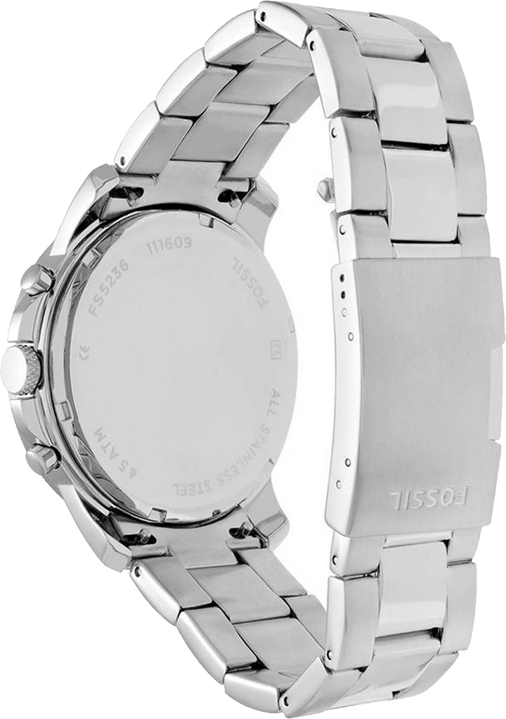Fossil Grant Sport Chronograph Black Dial Silver Steel Strap Watch for Men - FS5236