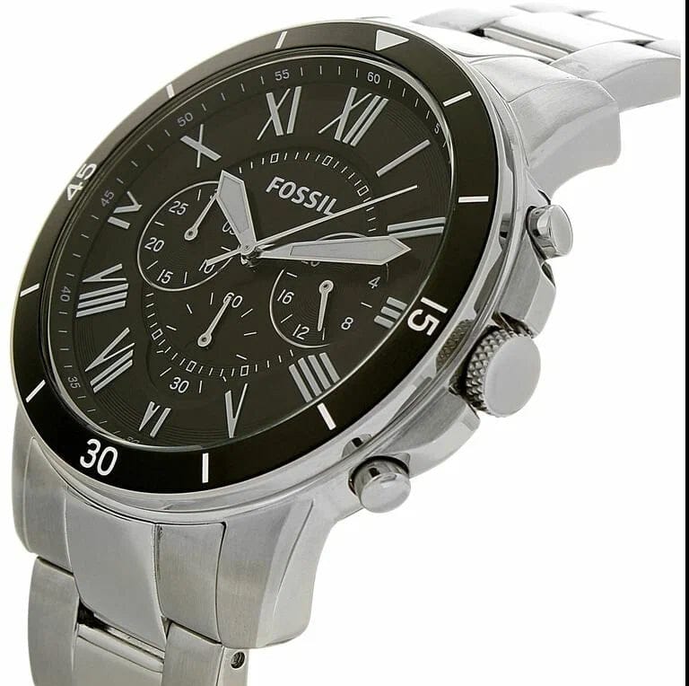 Fossil Grant Sport Chronograph Black Dial Silver Steel Strap Watch for Men - FS5236