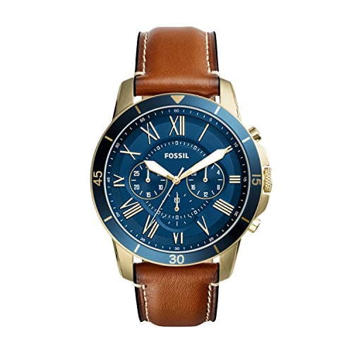 Fossil Grant Sport Chronograph Blue Dial Brown Leather Strap Watch for Men - FS5268