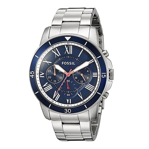 Fossil Grant Sport Chronograph Blue Dial Silver Steel Strap Watch for Men - FS5238