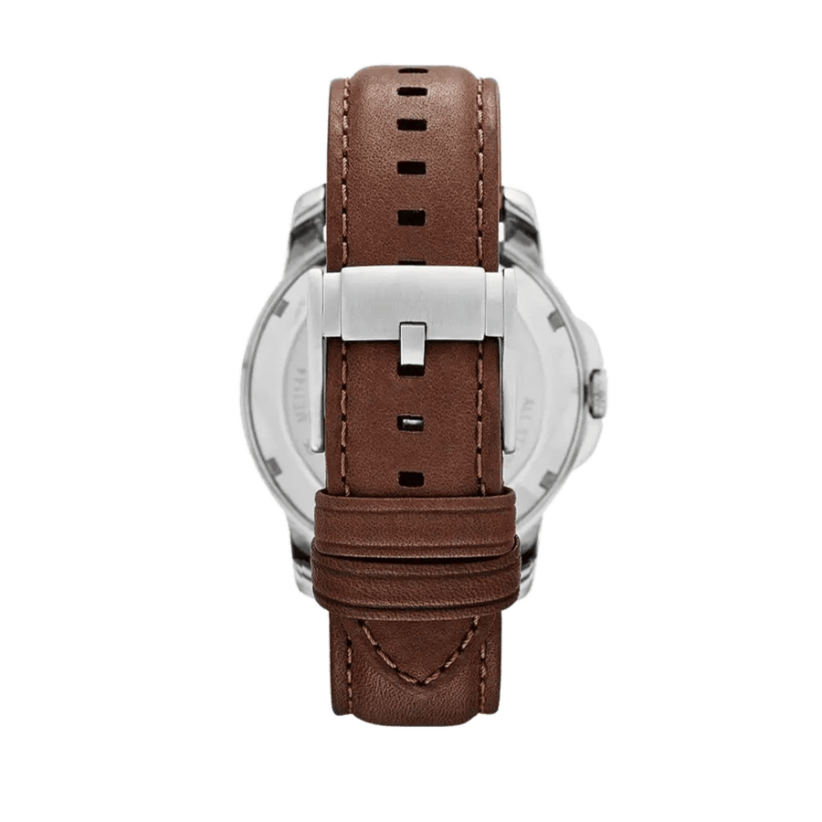 Fossil Grant Twist Multi-Function White Dial Brown Leather Strap Watch for Men - ME1144