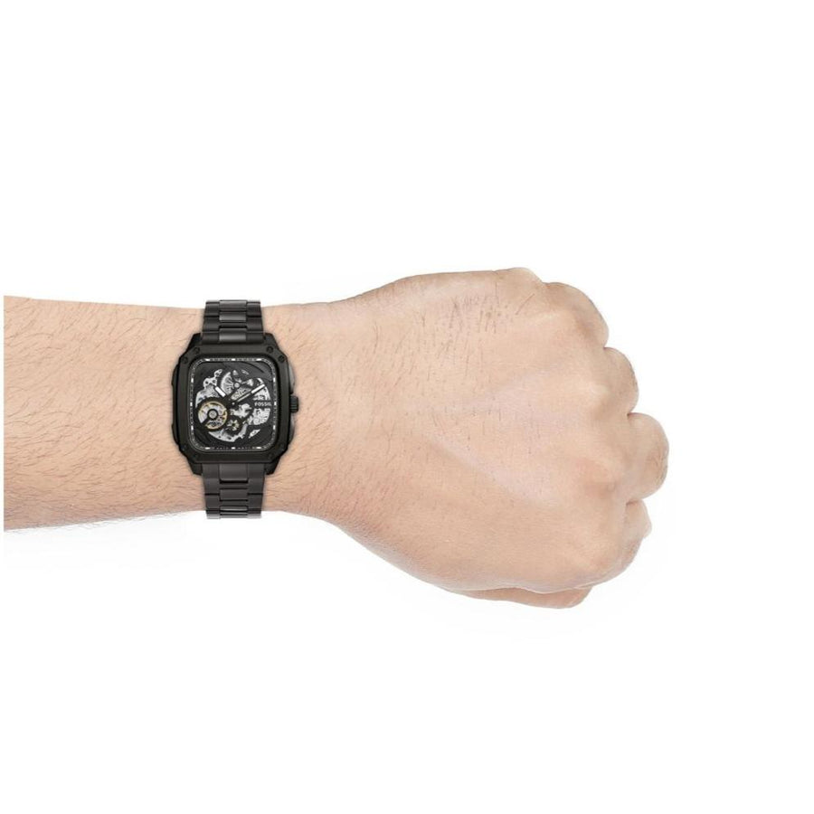Fossil Inscription Automatic Skeleton Black Dial Black Steel Strap Watch for Men - BQ2574