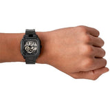 Fossil Inscription Automatic Skeleton Black Dial Black Steel Strap Watch for Men - BQ2574