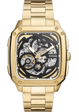 Fossil Inscription Automatic Skeleton Black Dial Gold Steel Strap Watch for Men - BQ2573