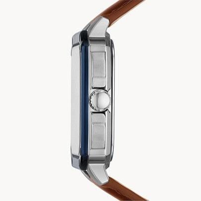 Fossil Inscription Automatic Skeleton Blue Dial Brown Leather Strap Watch for Men - BQ2571