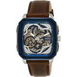 Fossil Inscription Automatic Skeleton Blue Dial Brown Leather Strap Watch for Men - BQ2571