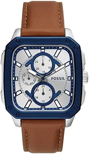 Fossil Inscription Multifunction Silver Dial Brown Leather Strap Watch for Men - BQ2658