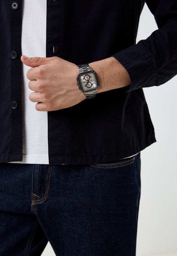 Fossil Inscription Multifunction Silver Dial Grey Steel Strap Watch for Men - BQ2657
