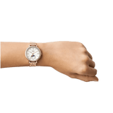 Fossil Jacqueline Analog Moonphase Mother of Pearl White Dial Rose Gold Steel Strap Watch for Women - ES5165