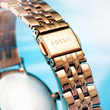 Fossil Jacqueline Analog Moonphase Mother of Pearl White Dial Rose Gold Steel Strap Watch for Women - ES5165