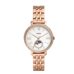Fossil Jacqueline Analog Moonphase Mother of Pearl White Dial Rose Gold Steel Strap Watch for Women - ES5165
