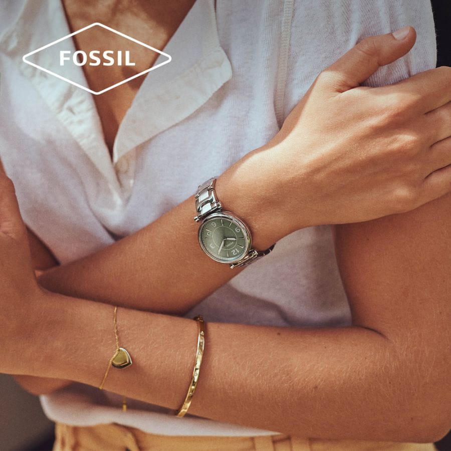 Fossil Jacqueline Analog Moonphase Mother of Pearl White Dial Two Tone Steel Strap Watch for Women - ES5166