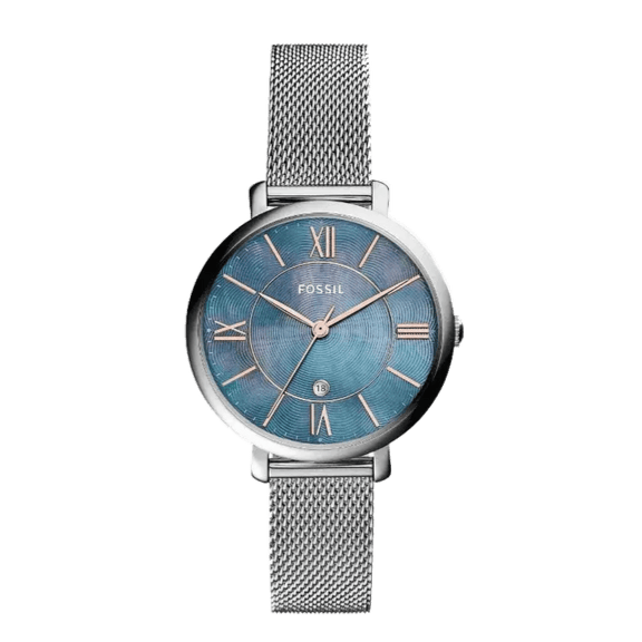 Fossil Jacqueline Mother of Pearl Blue Dial Silver Mesh Strap Watch for Women - ES4322