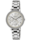Fossil Jacqueline Multi-Function Mother of Pearl Dial Silver Steel Strap Watch for Women - ES3755