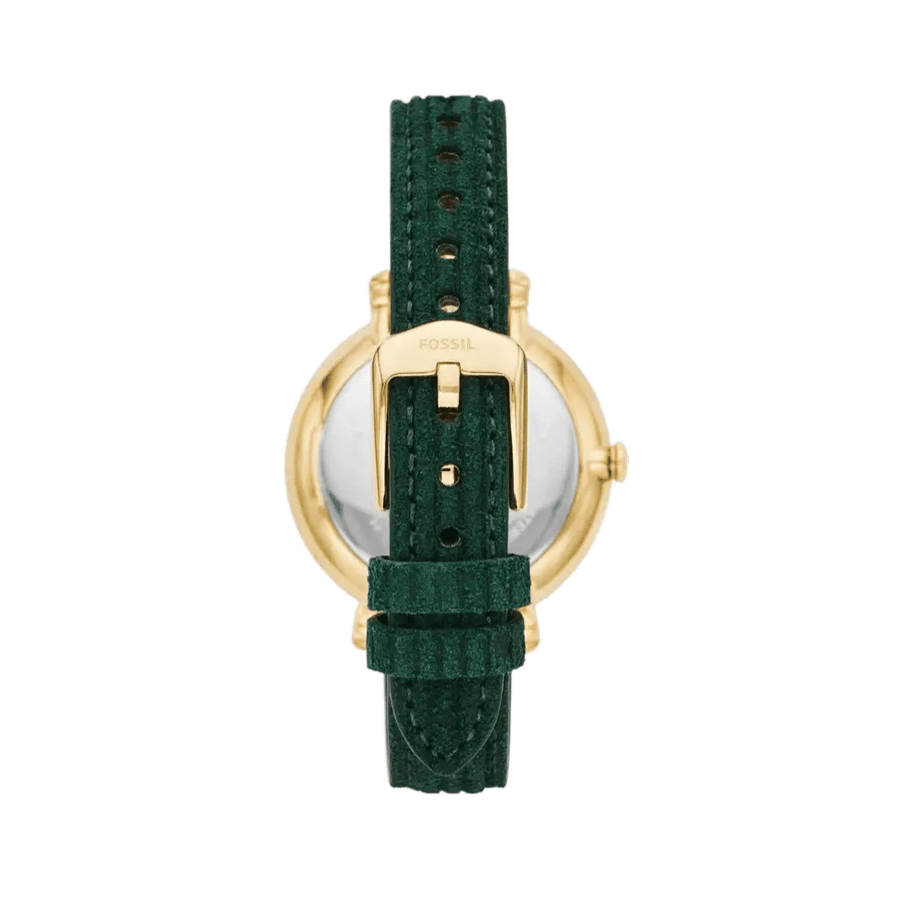 Fossil Jacqueline Multifunction Moonphase Mother of Pearl White Dial Green Leather Strap Watch for Women - ES5244