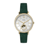 Fossil Jacqueline Multifunction Moonphase Mother of Pearl White Dial Green Leather Strap Watch for Women - ES5244