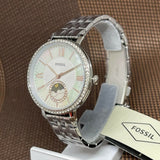 Fossil Jacqueline Multifunction Moonphase White Dial Silver Steel Strap Watch for Women - ES5164