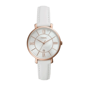 Fossil Jacqueline Quartz Mother of Pearl White Dial White Leather Strap Watch for Women - ES4579