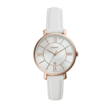 Fossil Jacqueline Quartz Mother of Pearl White Dial White Leather Strap Watch for Women - ES4579