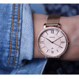 Fossil Jacqueline Quartz Rose Gold Dial Rose Gold Mesh Strap Watch for Women - ES4628