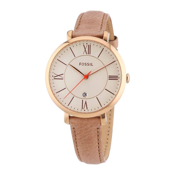 Fossil Jacqueline White Dial Brown Leather Strap Watch for Women - ES3487