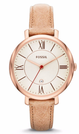 Fossil Jacqueline White Dial Brown Leather Strap Watch for Women - ES3487