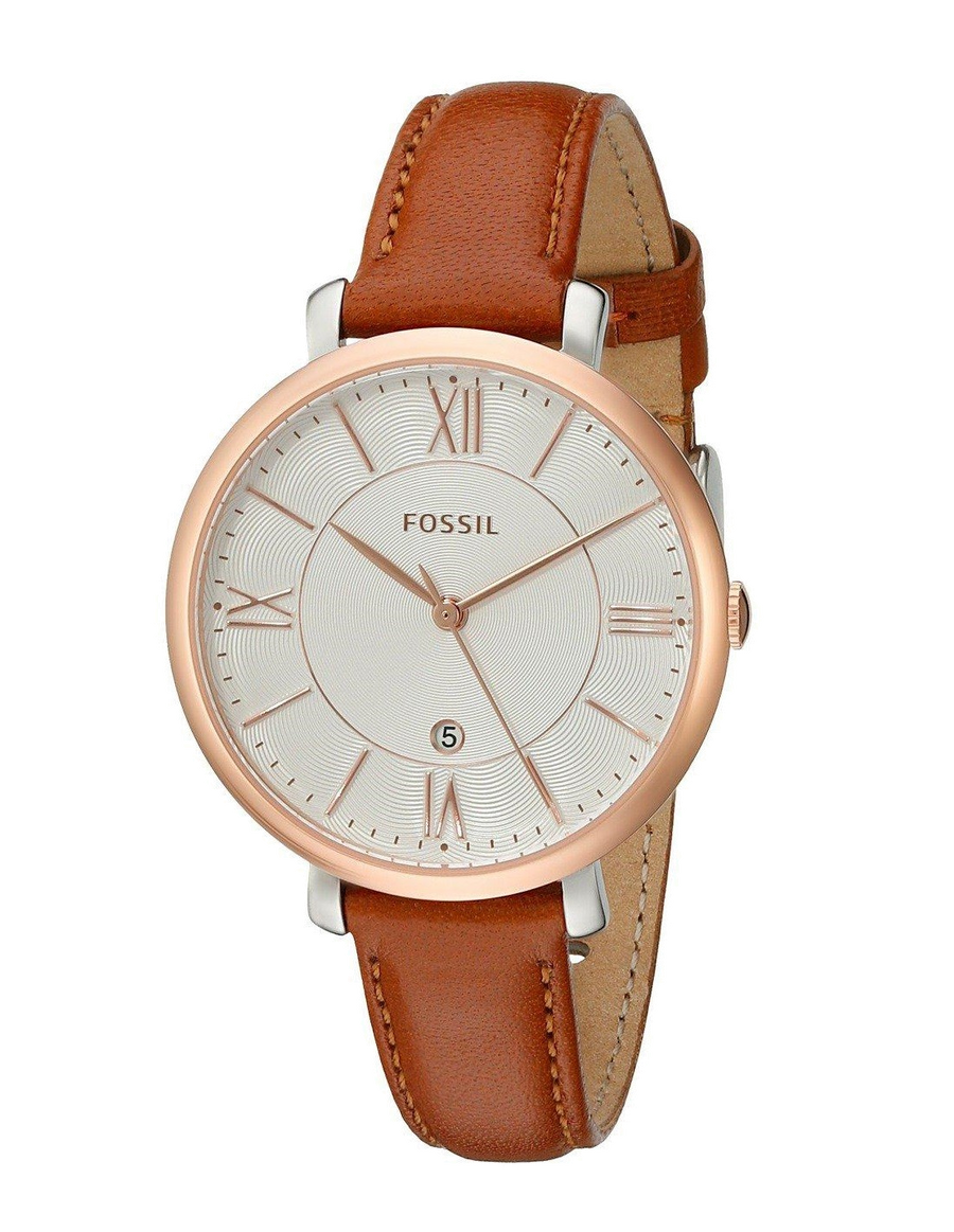 Fossil Jacqueline White Dial Brown Leather Strap Watch for Women - ES3842
