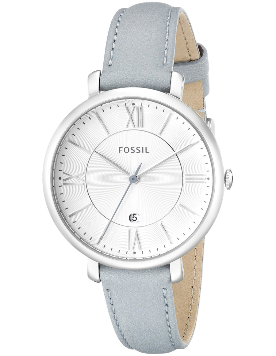 Fossil Jacqueline White Dial Light Blue Leather Strap Watch for Women - ES3821
