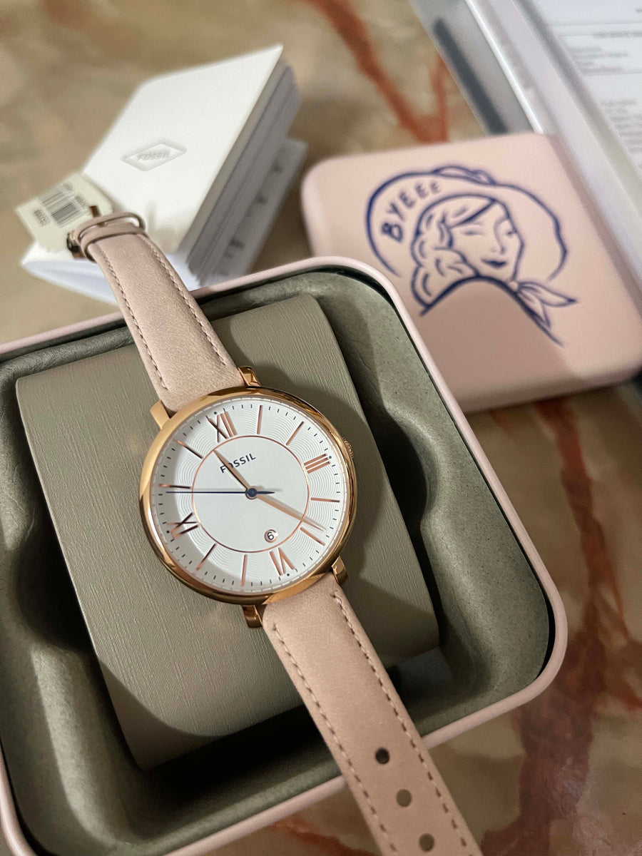 Fossil Jacqueline White Dial Pink Leather Strap Watch for Women - ES3988
