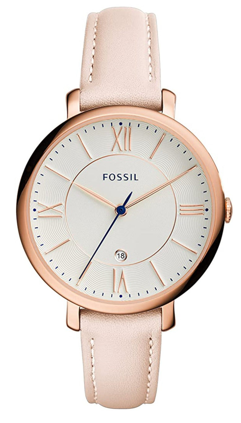 Fossil Jacqueline White Dial Pink Leather Strap Watch for Women - ES3988