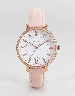 Fossil Jacqueline White Dial Pink Leather Strap Watch for Women - ES4303