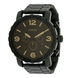 Fossil Nate Chrongraph Ion Plated Black Dial Black Steel Strap Watch for Men - JR1356