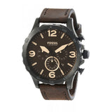 Fossil Nate Chronograph Brown Dial Brown Leather Strap Watch for Men - JR1487