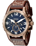 Fossil Nate Chronograph Blue Dial Brown Leather Strap Watch for Men - JR1505