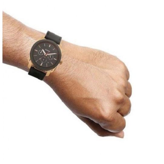 Fossil Machine Chronograph Black Dial Black Leather Strap Watch for Men - FS5120