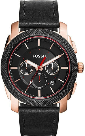 Fossil Machine Chronograph Black Dial Black Leather Strap Watch for Men - FS5120