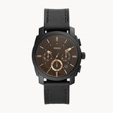 Fossil Machine Chronograph Black Dial Black Leather Strap Watch for Men - FS5586