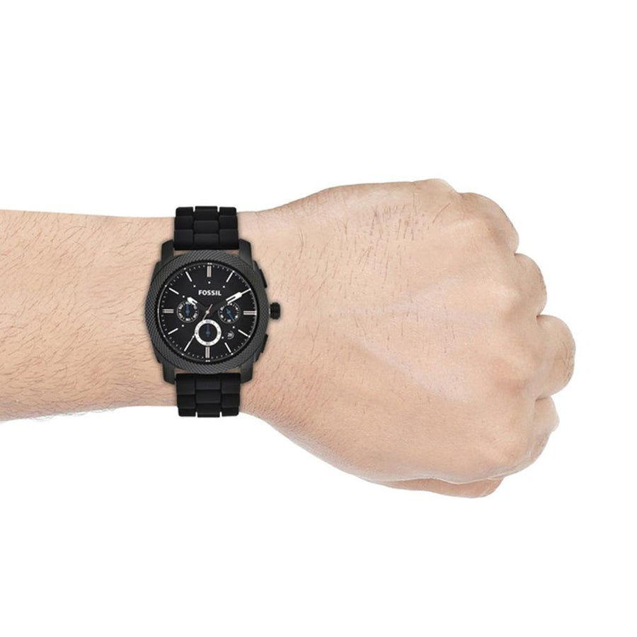 Fossil Machine Chronograph Black Dial Black Silicone Strap Watch for Men - FS4487