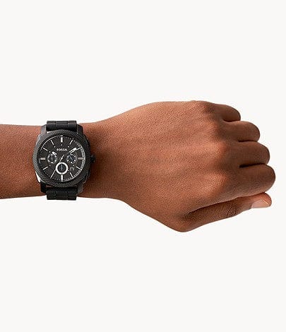 Fossil Machine Chronograph Black Dial Black Silicone Strap Watch for Men - FS4487