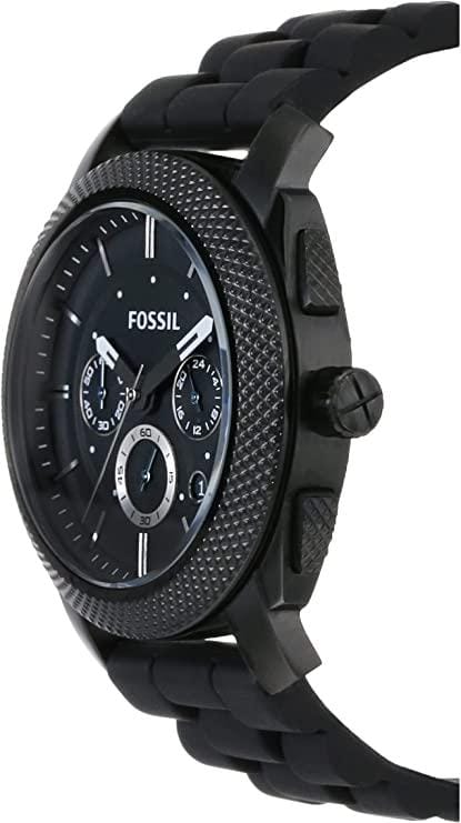 Fossil Machine Chronograph Black Dial Black Silicone Strap Watch for Men - FS4487
