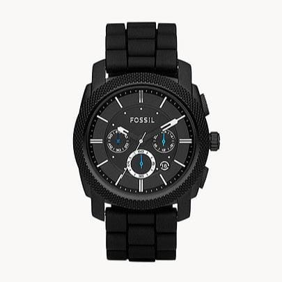 Fossil Machine Chronograph Black Dial Black Silicone Strap Watch for Men - FS4487