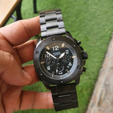Fossil Machine Chronograph Black Dial Black Steel Strap Watch for Men - FS4927