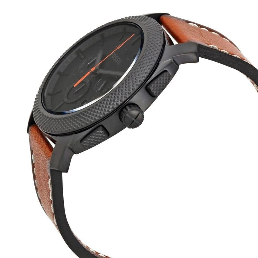 Fossil Machine Chronograph Black Dial Brown Leather Strap Watch for Men - FS5234