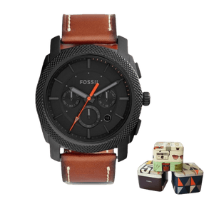 Fossil Machine Chronograph Black Dial Brown Leather Strap Watch for Men - FS5234